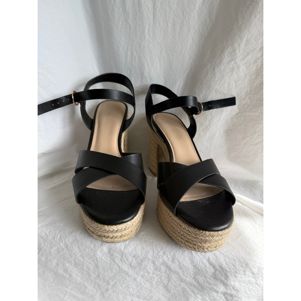 Dream‎ Pairs Black Espadrille Platform Sandals Chunky Block Heel Womens 10